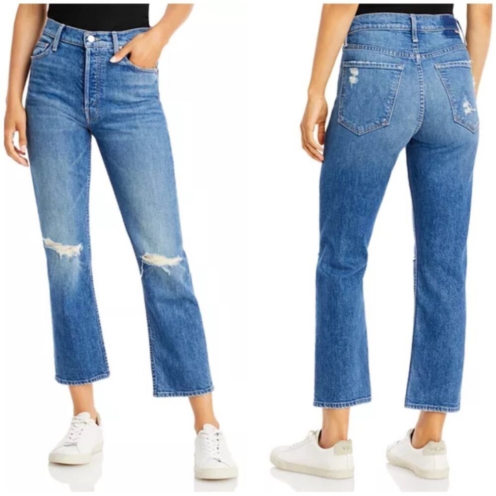 MOTHER Superior The Tomcat Straight Leg Crop Jeans Playing With Scissors Sz 27